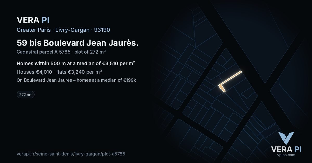 59 bis Boulevard Jean Jaurès, Livry-Gargan at night – the plot lit, the parcels around coloured by the prices near them