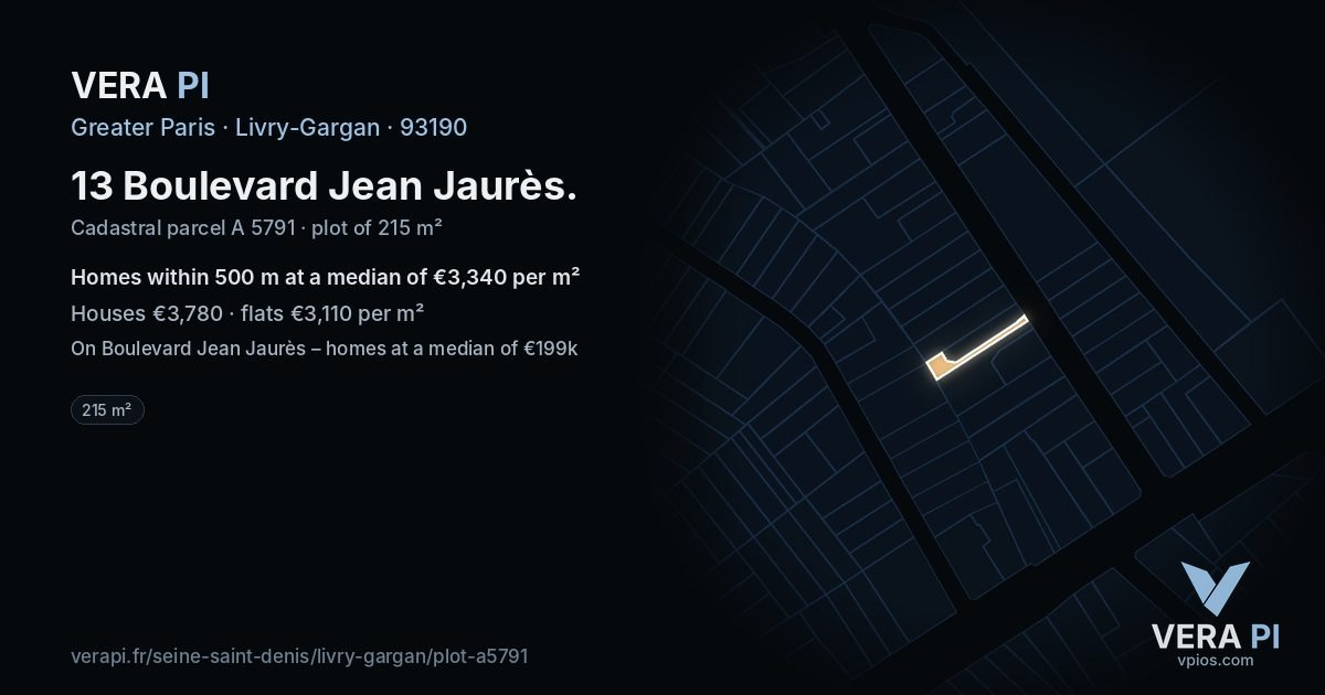 13 Boulevard Jean Jaurès, Livry-Gargan at night – the plot lit, the parcels around coloured by the prices near them