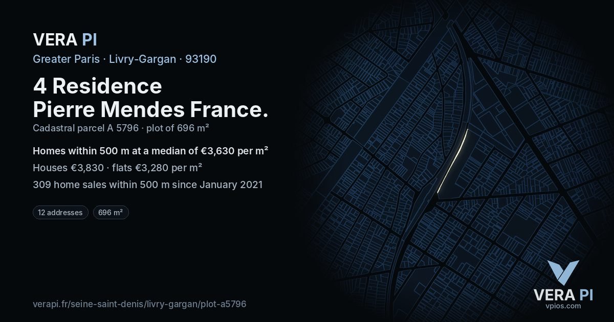 4 Residence Pierre Mendes France, Livry-Gargan at night – the plot lit, the parcels around coloured by the prices near them