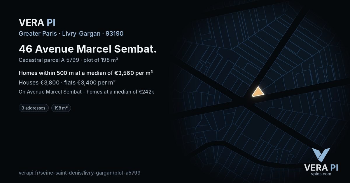 46 Avenue Marcel Sembat, Livry-Gargan at night – the plot lit, the parcels around coloured by the prices near them