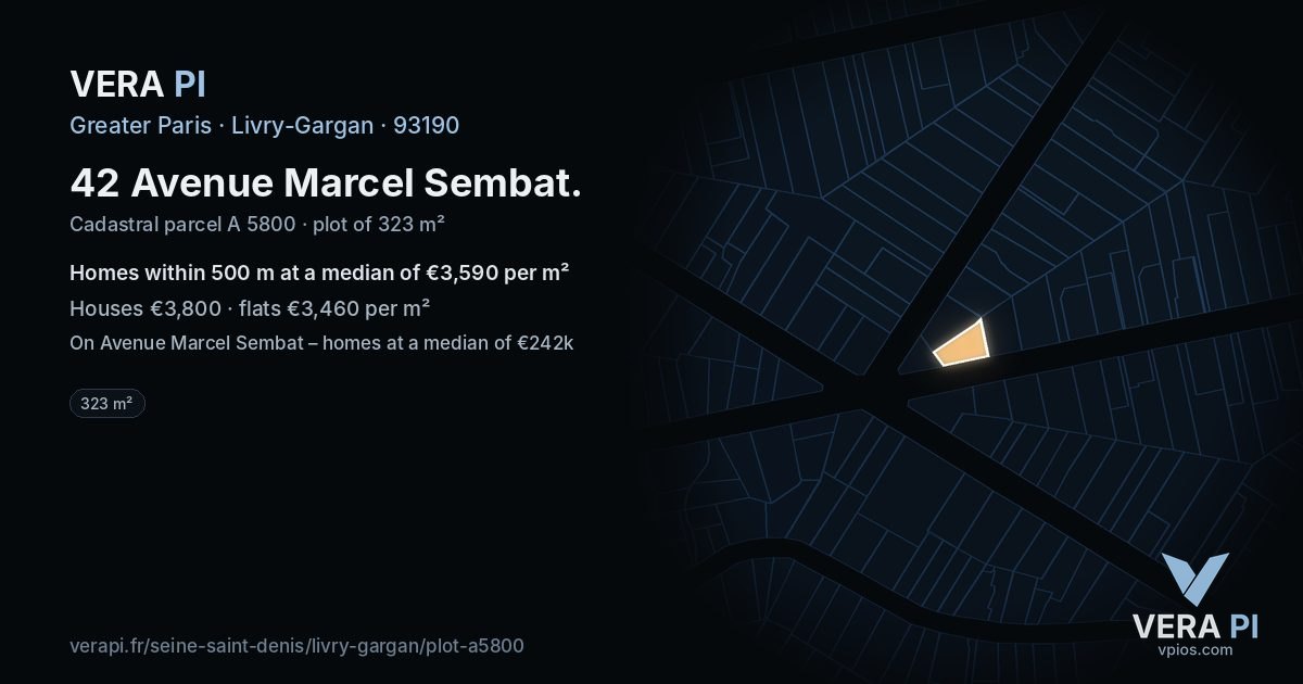 42 Avenue Marcel Sembat, Livry-Gargan at night – the plot lit, the parcels around coloured by the prices near them