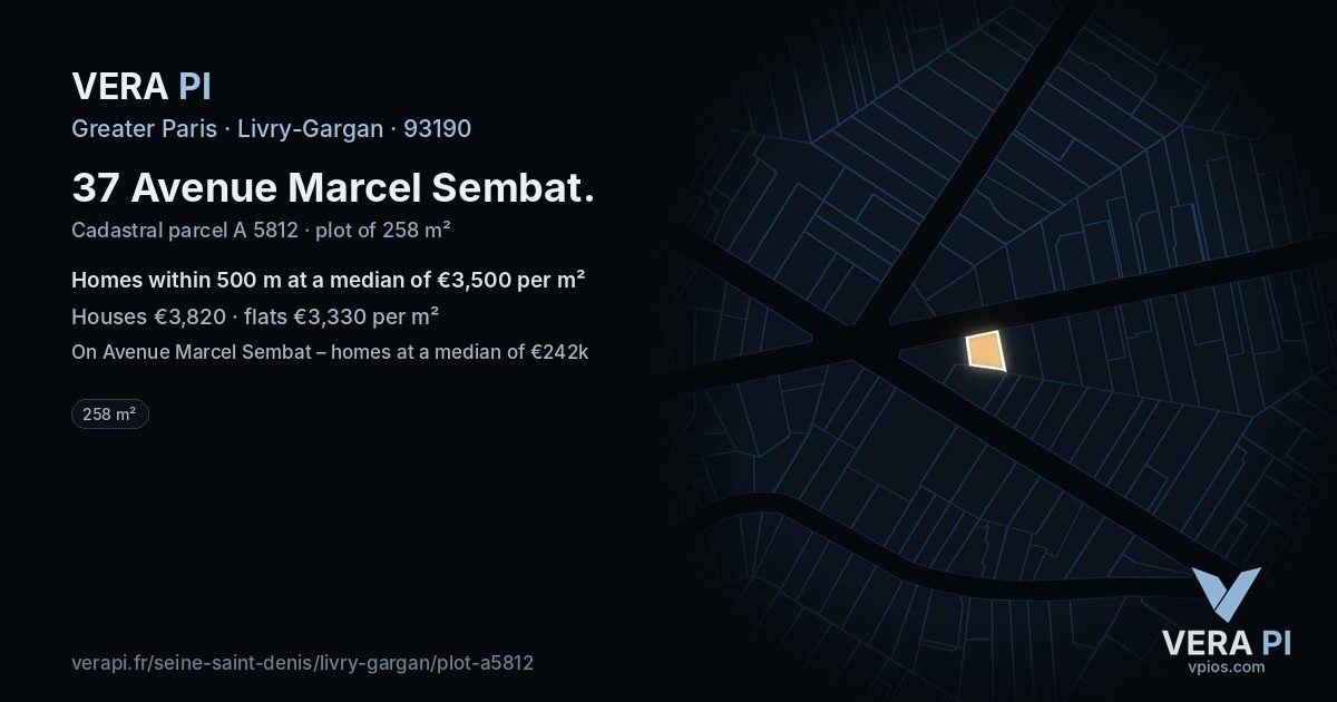 37 Avenue Marcel Sembat, Livry-Gargan at night – the plot lit, the parcels around coloured by the prices near them