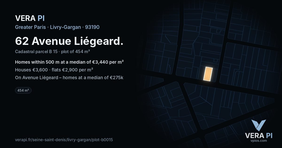 62 Avenue Liégeard, Livry-Gargan at night – the plot lit, the parcels around coloured by the prices near them