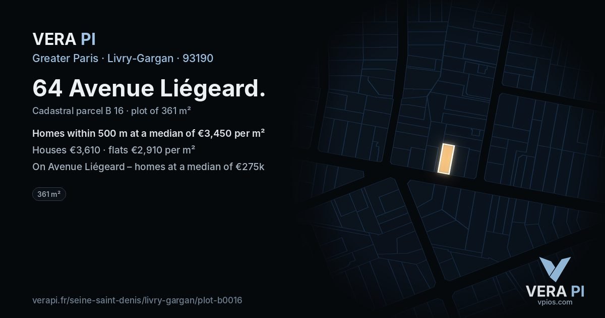 64 Avenue Liégeard, Livry-Gargan at night – the plot lit, the parcels around coloured by the prices near them