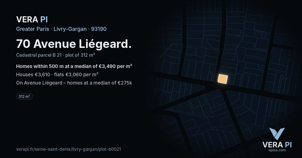 70 Avenue Liégeard, Livry-Gargan at night – the plot lit, the parcels around coloured by the prices near them