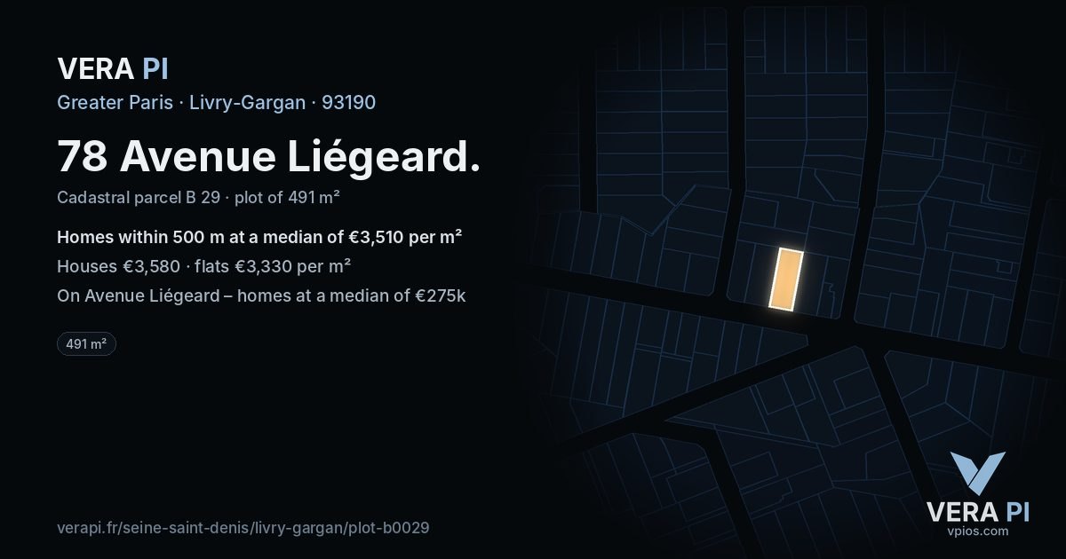 78 Avenue Liégeard, Livry-Gargan at night – the plot lit, the parcels around coloured by the prices near them