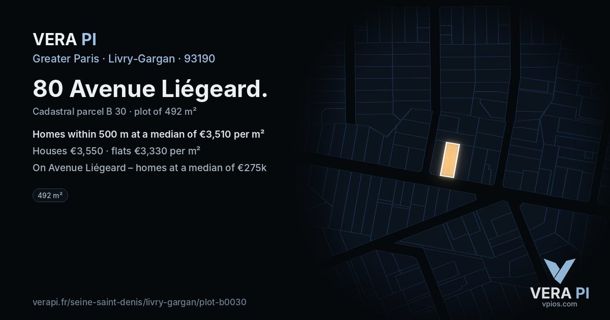80 Avenue Liégeard, Livry-Gargan at night – the plot lit, the parcels around coloured by the prices near them