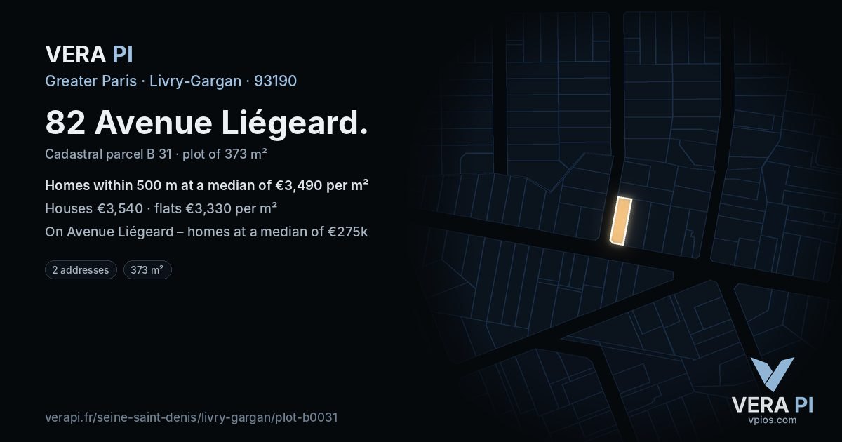 82 Avenue Liégeard, Livry-Gargan at night – the plot lit, the parcels around coloured by the prices near them