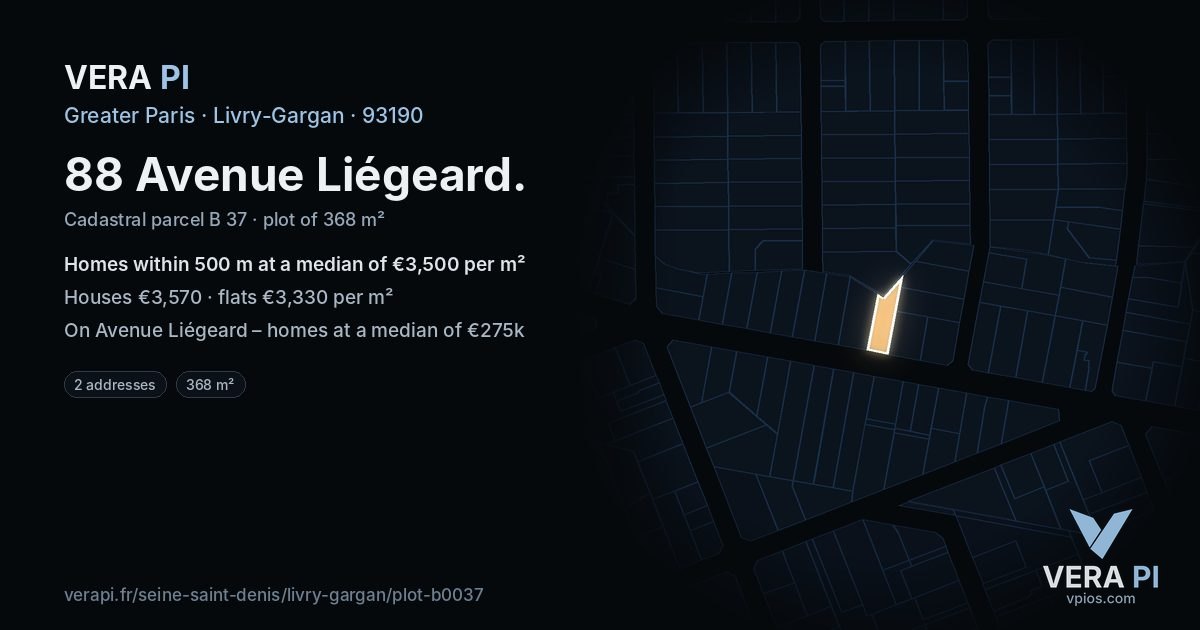 88 Avenue Liégeard, Livry-Gargan at night – the plot lit, the parcels around coloured by the prices near them