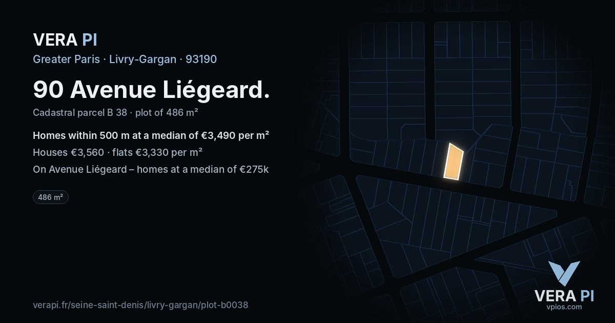 90 Avenue Liégeard, Livry-Gargan at night – the plot lit, the parcels around coloured by the prices near them