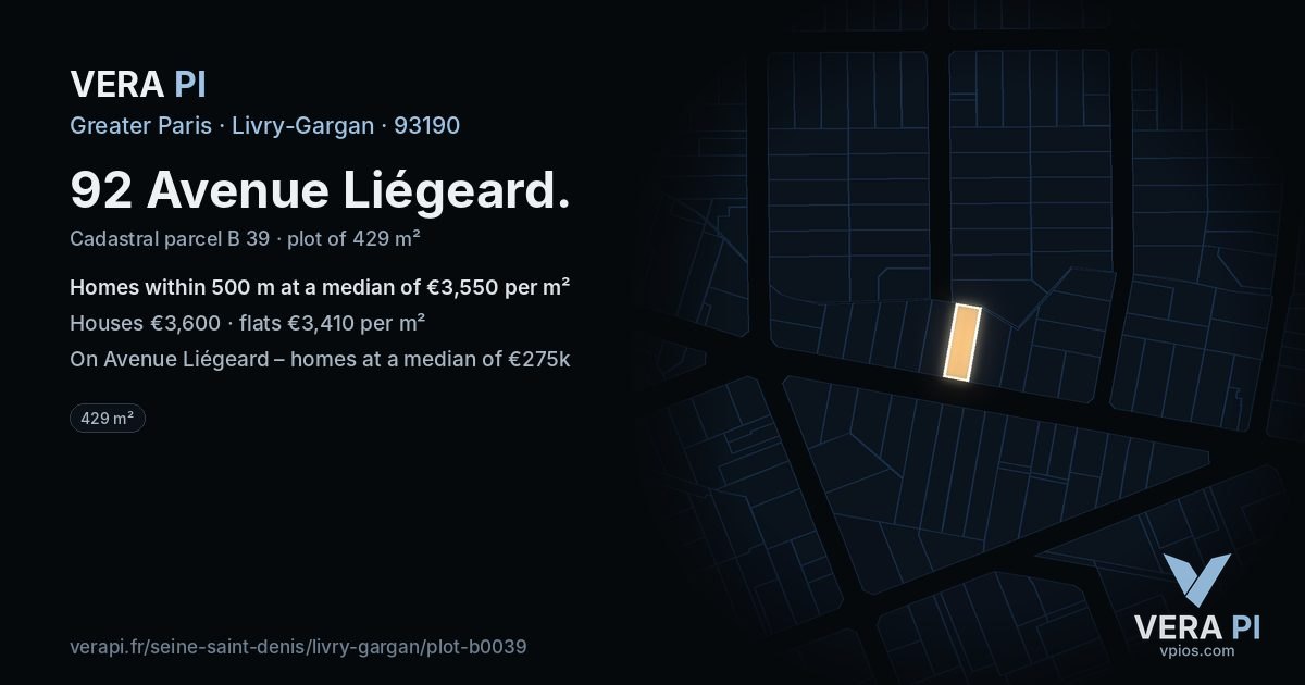 92 Avenue Liégeard, Livry-Gargan at night – the plot lit, the parcels around coloured by the prices near them
