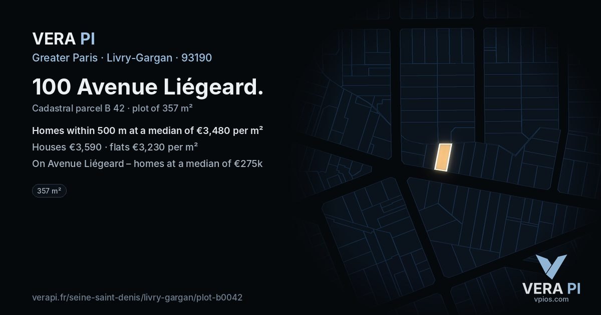 100 Avenue Liégeard, Livry-Gargan at night – the plot lit, the parcels around coloured by the prices near them