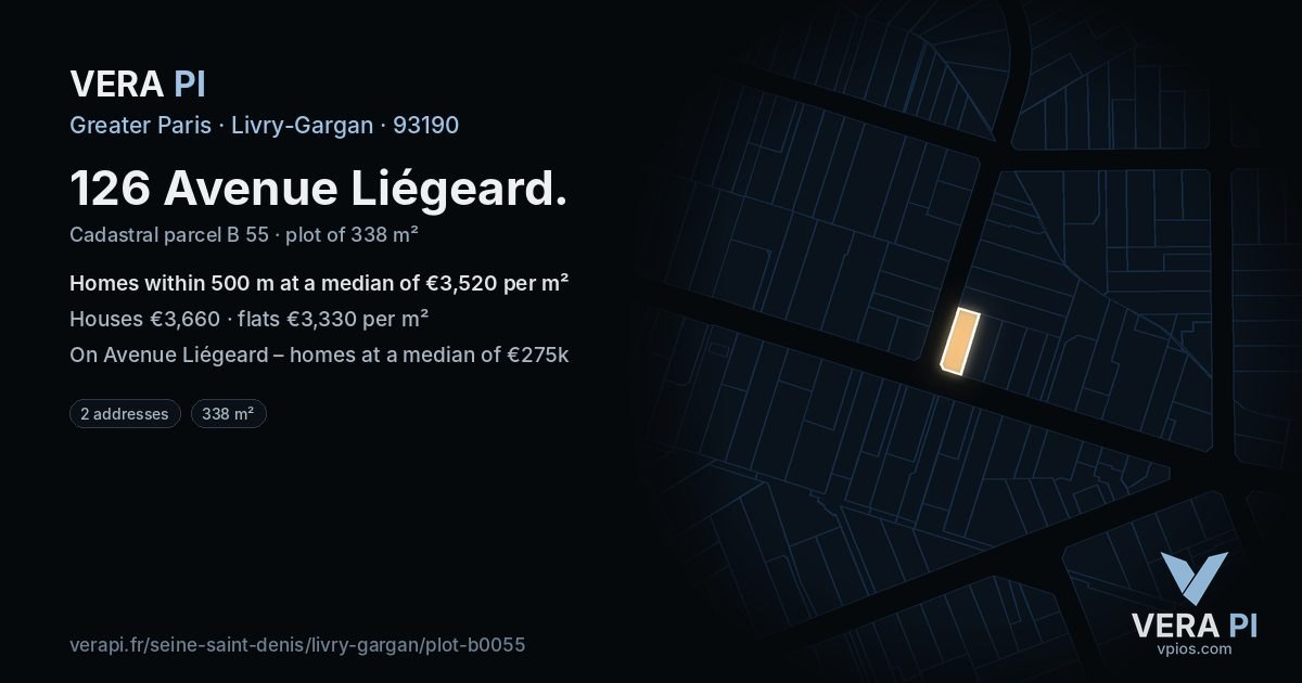 126 Avenue Liégeard, Livry-Gargan at night – the plot lit, the parcels around coloured by the prices near them