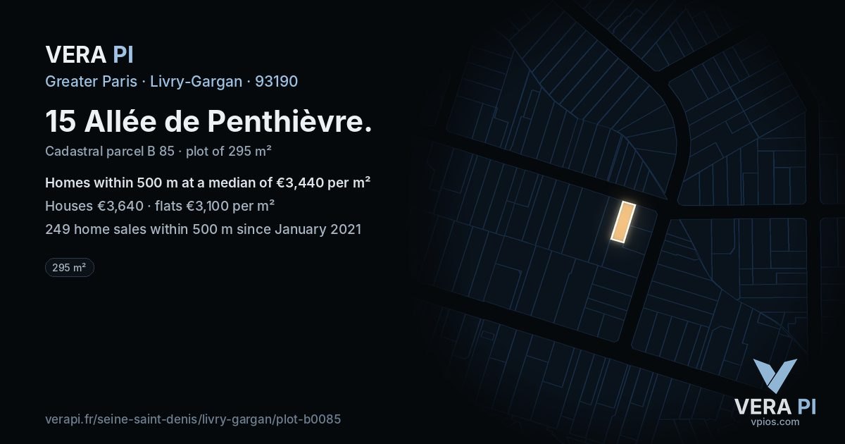 15 Allée de Penthièvre, Livry-Gargan at night – the plot lit, the parcels around coloured by the prices near them