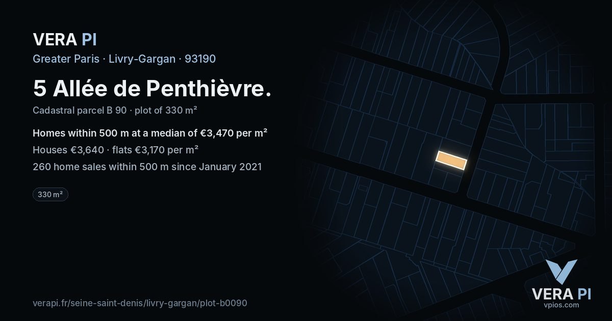 5 Allée de Penthièvre, Livry-Gargan at night – the plot lit, the parcels around coloured by the prices near them