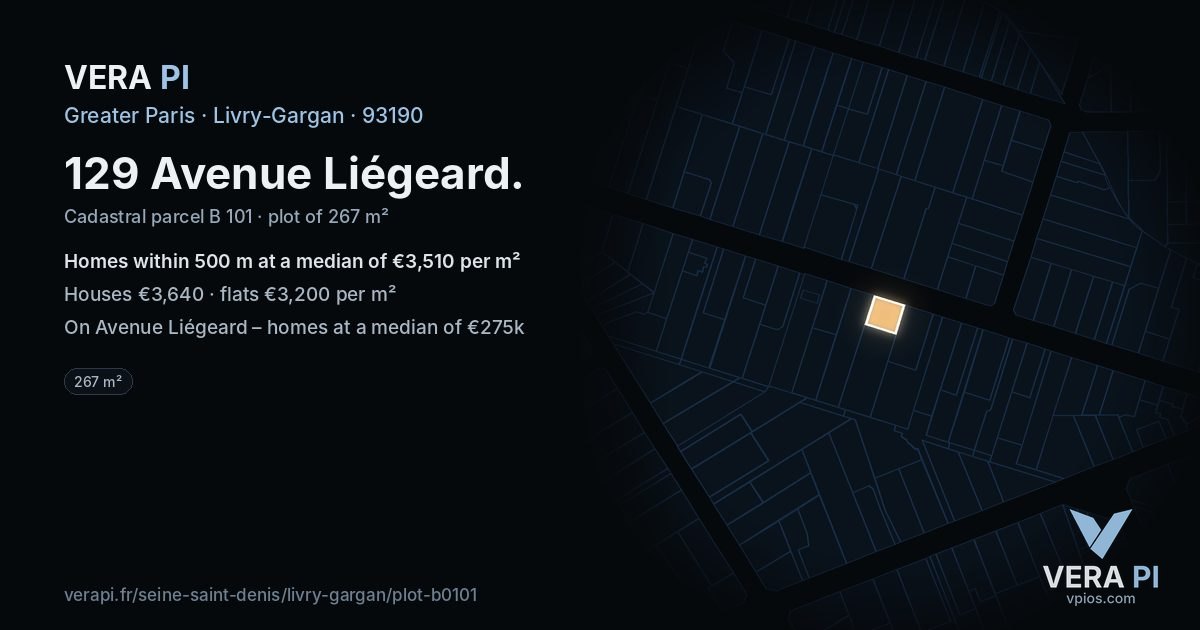 129 Avenue Liégeard, Livry-Gargan at night – the plot lit, the parcels around coloured by the prices near them