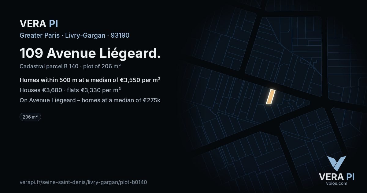 109 Avenue Liégeard, Livry-Gargan at night – the plot lit, the parcels around coloured by the prices near them