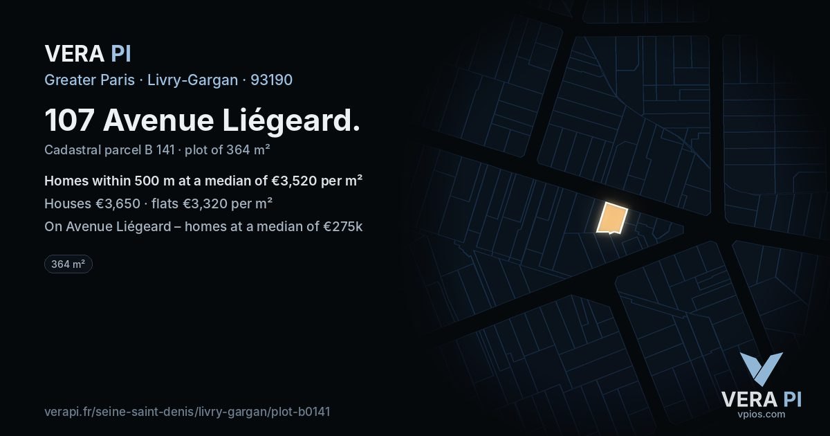 107 Avenue Liégeard, Livry-Gargan at night – the plot lit, the parcels around coloured by the prices near them