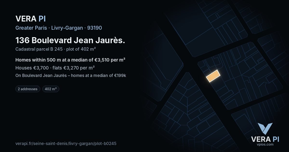 136 Boulevard Jean Jaurès, Livry-Gargan at night – the plot lit, the parcels around coloured by the prices near them