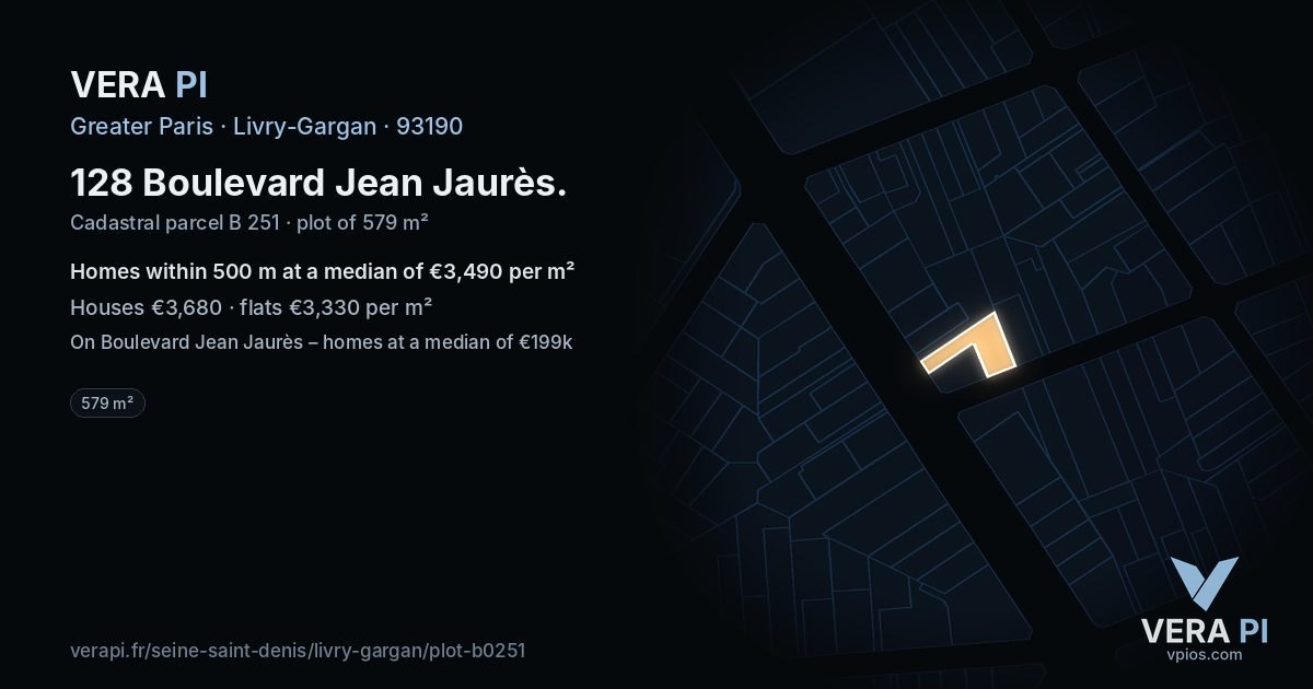 128 Boulevard Jean Jaurès, Livry-Gargan at night – the plot lit, the parcels around coloured by the prices near them