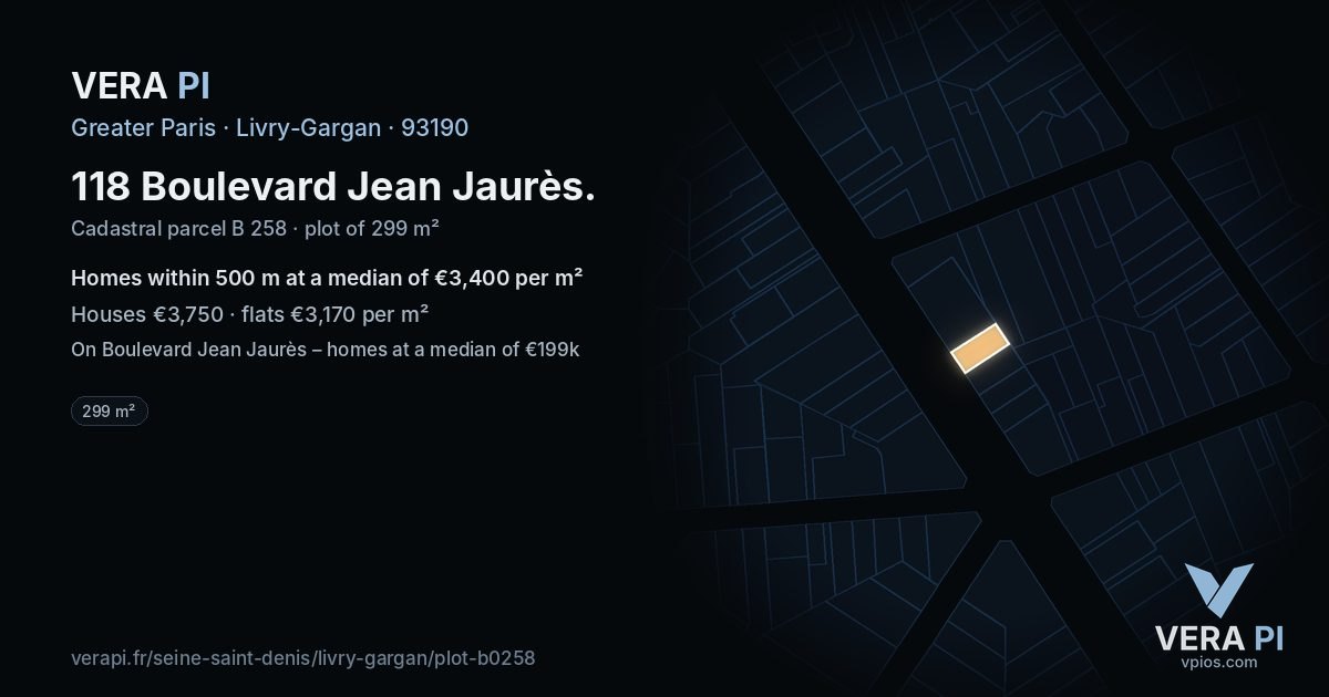 118 Boulevard Jean Jaurès, Livry-Gargan at night – the plot lit, the parcels around coloured by the prices near them