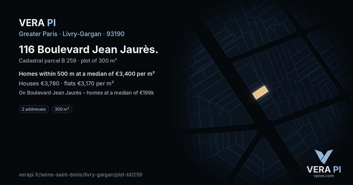 116 Boulevard Jean Jaurès, Livry-Gargan at night – the plot lit, the parcels around coloured by the prices near them