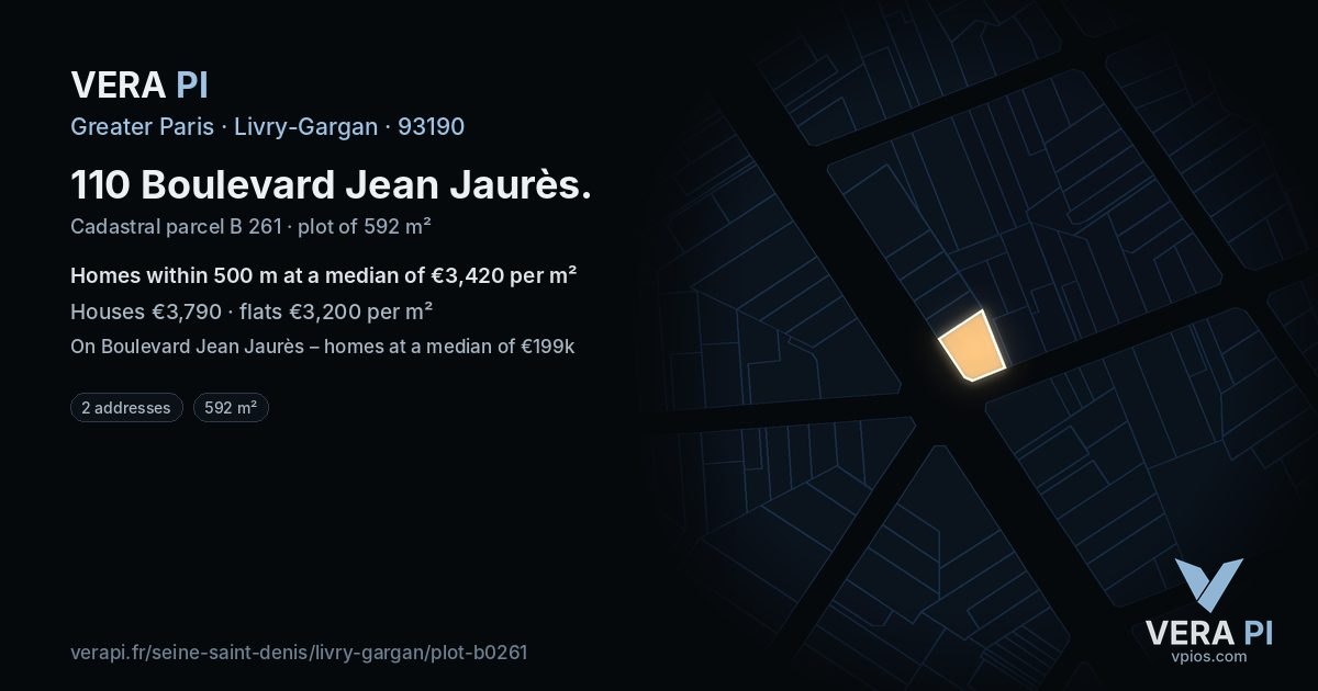 110 Boulevard Jean Jaurès, Livry-Gargan at night – the plot lit, the parcels around coloured by the prices near them