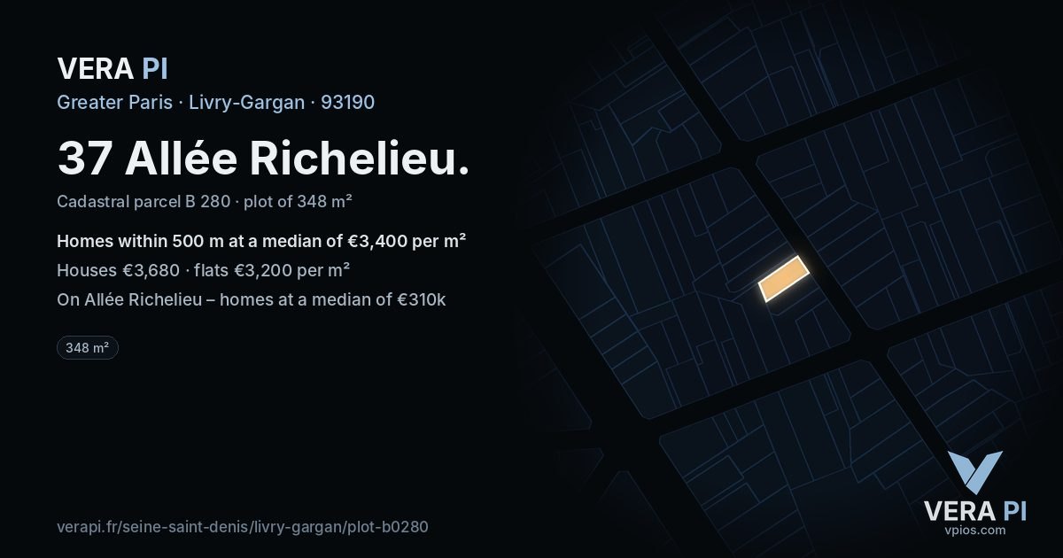 37 Allée Richelieu, Livry-Gargan at night – the plot lit, the parcels around coloured by the prices near them