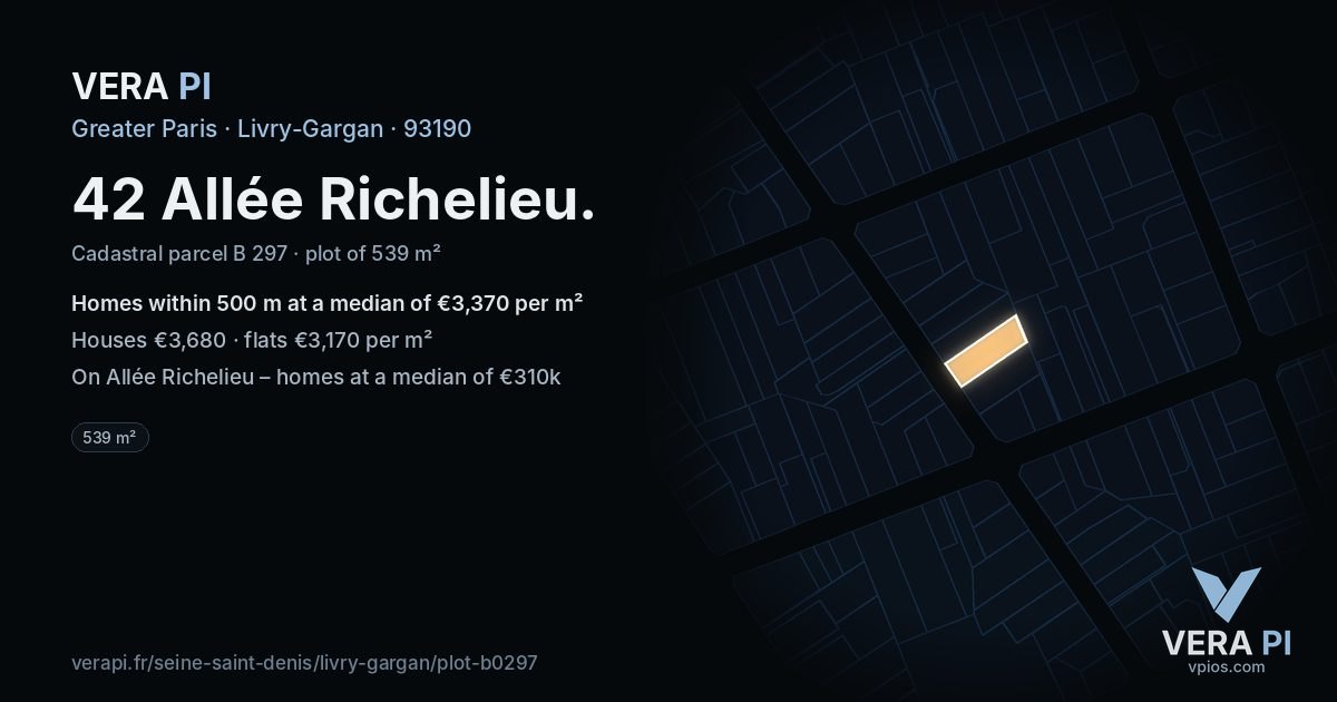 42 Allée Richelieu, Livry-Gargan at night – the plot lit, the parcels around coloured by the prices near them