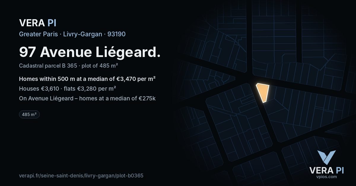97 Avenue Liégeard, Livry-Gargan at night – the plot lit, the parcels around coloured by the prices near them