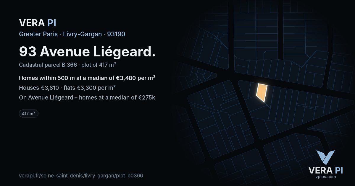 93 Avenue Liégeard, Livry-Gargan at night – the plot lit, the parcels around coloured by the prices near them