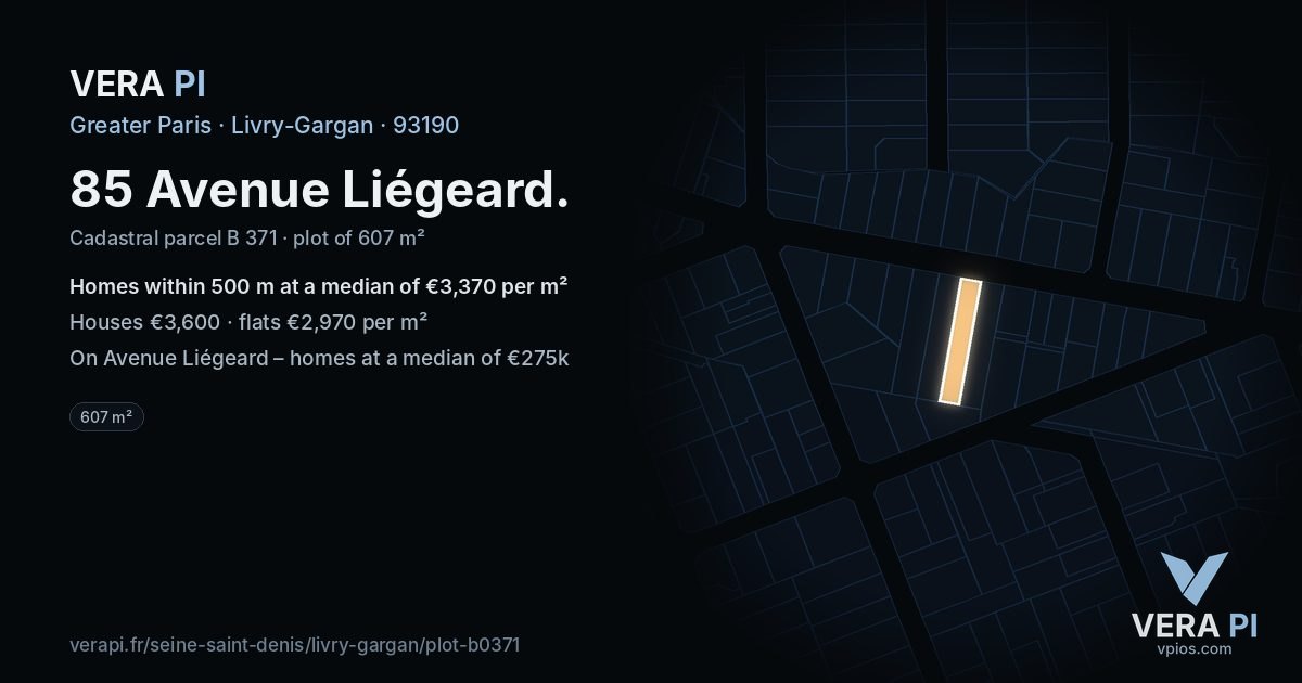 85 Avenue Liégeard, Livry-Gargan at night – the plot lit, the parcels around coloured by the prices near them