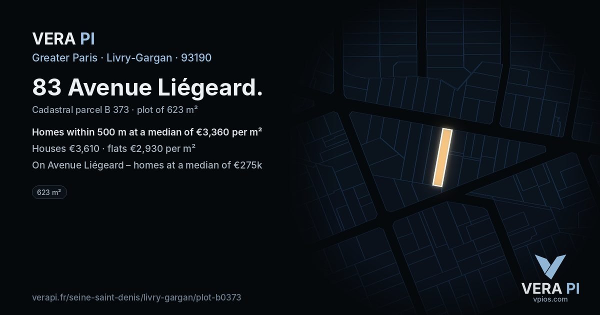 83 Avenue Liégeard, Livry-Gargan at night – the plot lit, the parcels around coloured by the prices near them