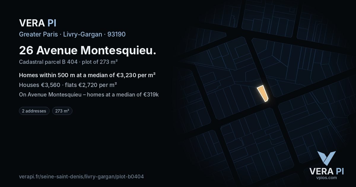 26 Avenue Montesquieu, Livry-Gargan at night – the plot lit, the parcels around coloured by the prices near them
