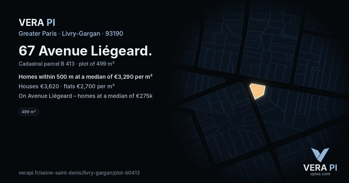 67 Avenue Liégeard, Livry-Gargan at night – the plot lit, the parcels around coloured by the prices near them