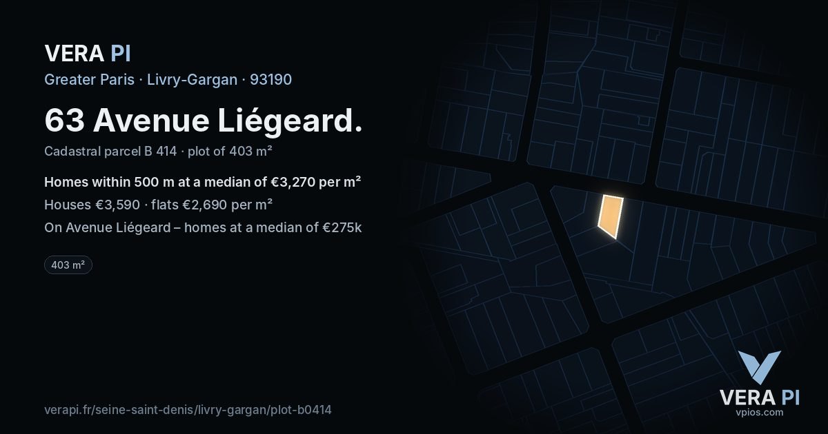 63 Avenue Liégeard, Livry-Gargan at night – the plot lit, the parcels around coloured by the prices near them
