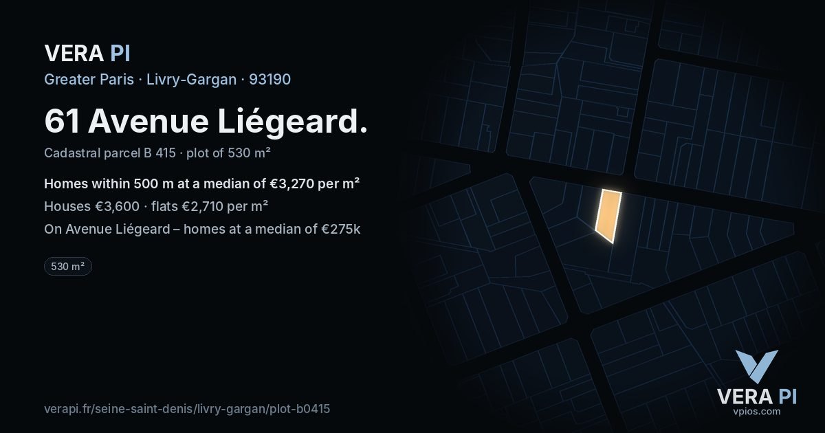 61 Avenue Liégeard, Livry-Gargan at night – the plot lit, the parcels around coloured by the prices near them