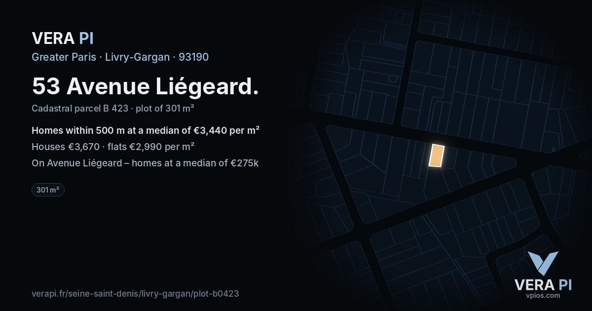 53 Avenue Liégeard, Livry-Gargan at night – the plot lit, the parcels around coloured by the prices near them