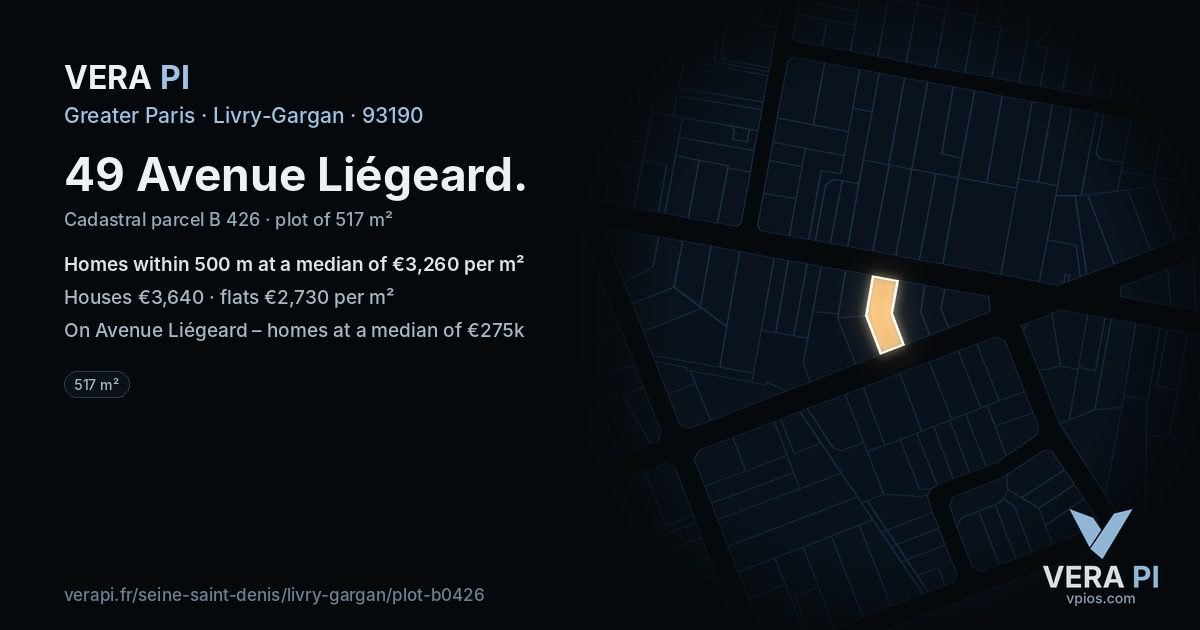 49 Avenue Liégeard, Livry-Gargan at night – the plot lit, the parcels around coloured by the prices near them