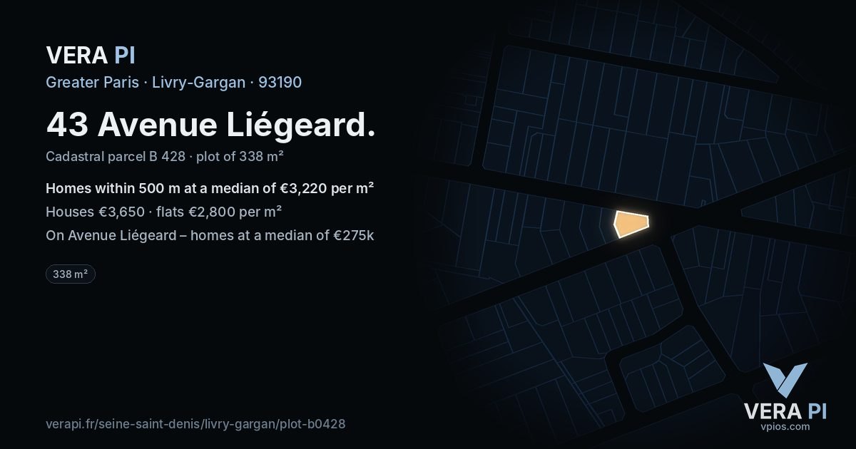 43 Avenue Liégeard, Livry-Gargan at night – the plot lit, the parcels around coloured by the prices near them