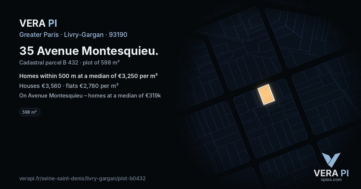 35 Avenue Montesquieu, Livry-Gargan at night – the plot lit, the parcels around coloured by the prices near them