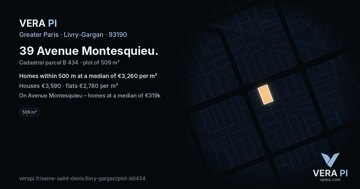 39 Avenue Montesquieu, Livry-Gargan at night – the plot lit, the parcels around coloured by the prices near them