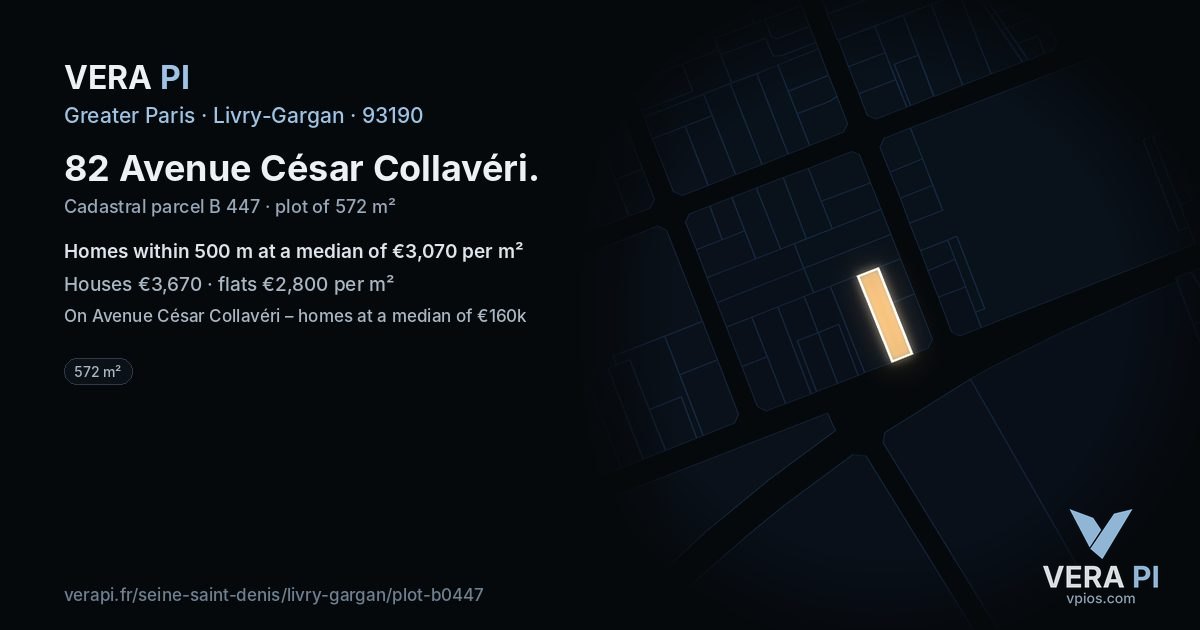 82 Avenue César Collavéri, Livry-Gargan at night – the plot lit, the parcels around coloured by the prices near them