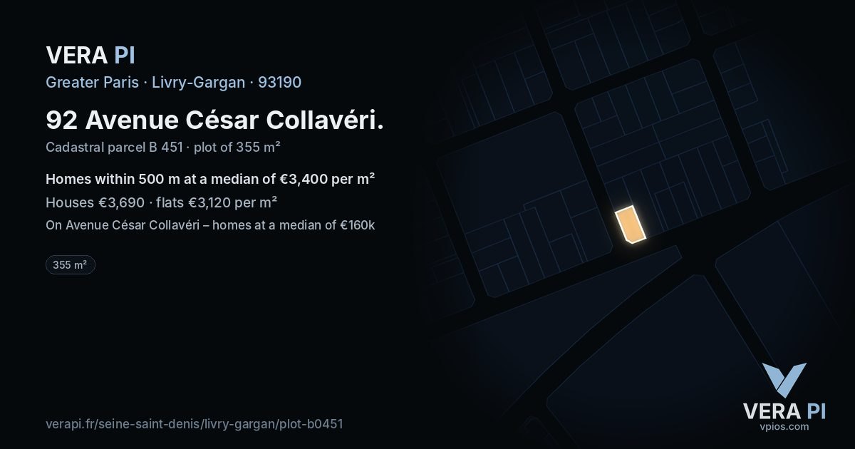 92 Avenue César Collavéri, Livry-Gargan at night – the plot lit, the parcels around coloured by the prices near them