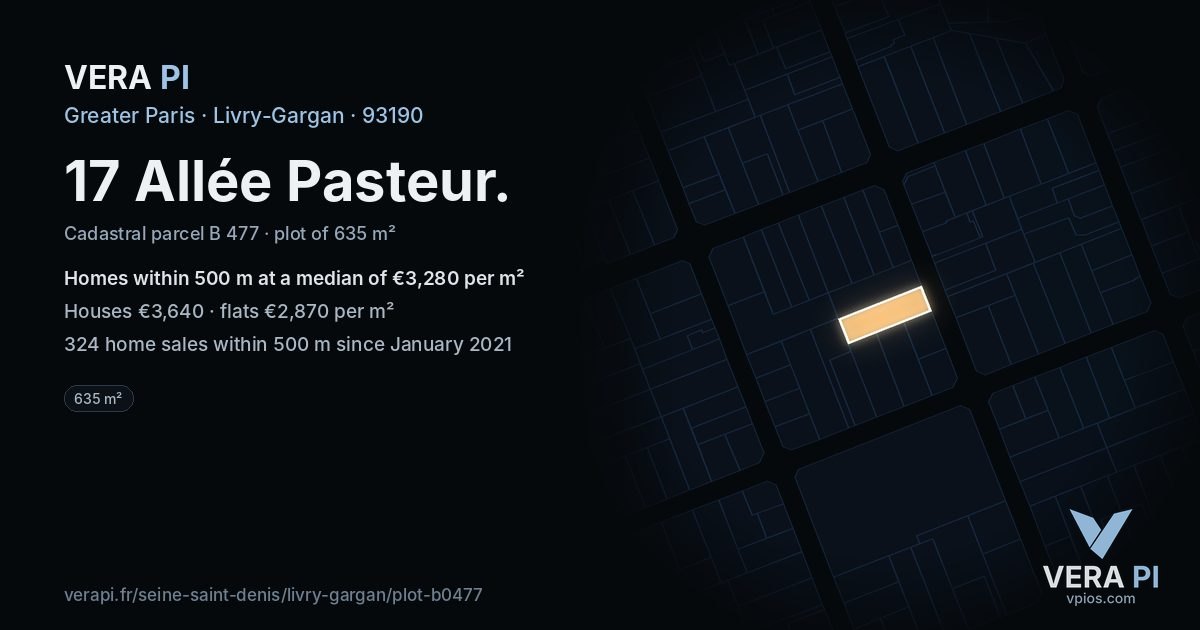 17 Allée Pasteur, Livry-Gargan at night – the plot lit, the parcels around coloured by the prices near them