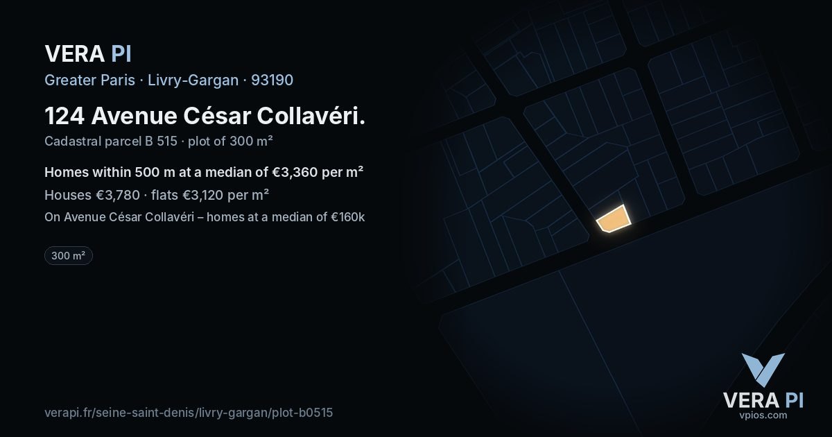 124 Avenue César Collavéri, Livry-Gargan at night – the plot lit, the parcels around coloured by the prices near them