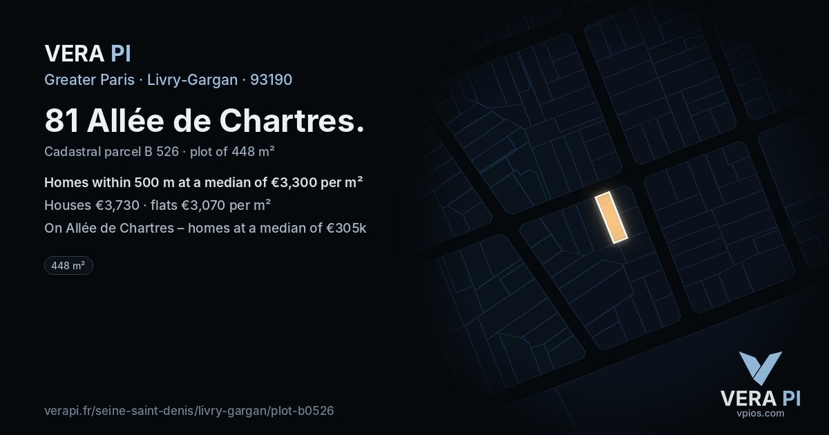 81 Allée de Chartres, Livry-Gargan at night – the plot lit, the parcels around coloured by the prices near them