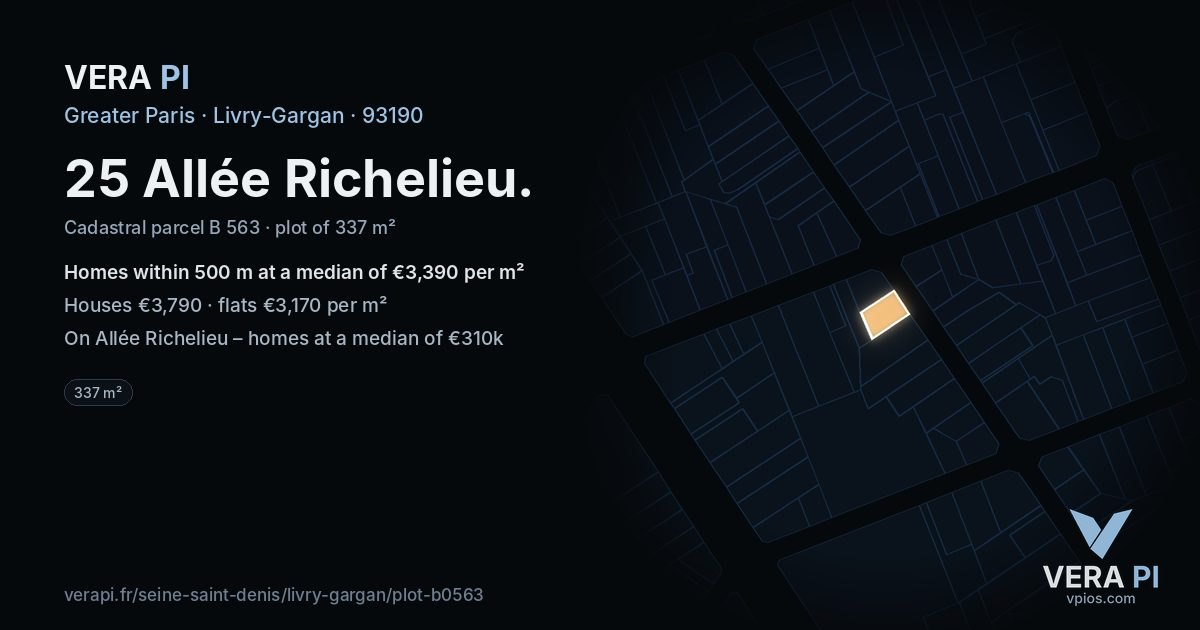 25 Allée Richelieu, Livry-Gargan at night – the plot lit, the parcels around coloured by the prices near them