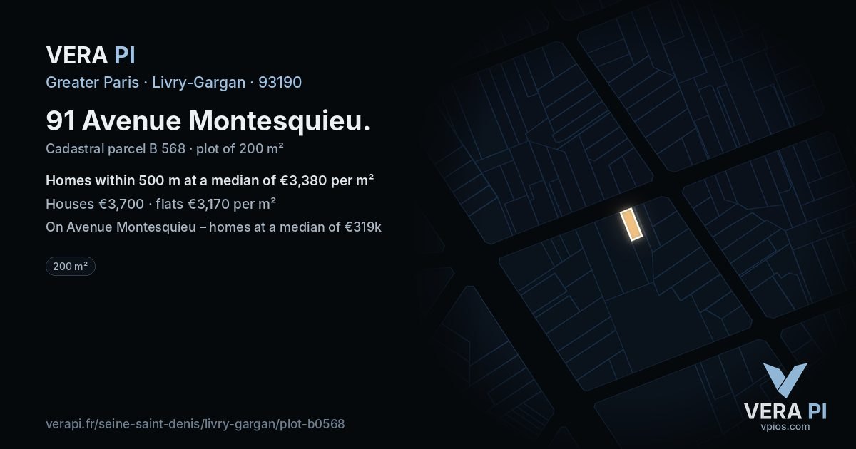 91 Avenue Montesquieu, Livry-Gargan at night – the plot lit, the parcels around coloured by the prices near them