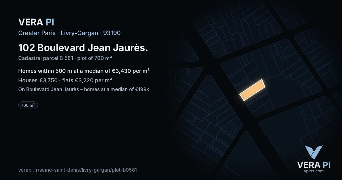 102 Boulevard Jean Jaurès, Livry-Gargan at night – the plot lit, the parcels around coloured by the prices near them